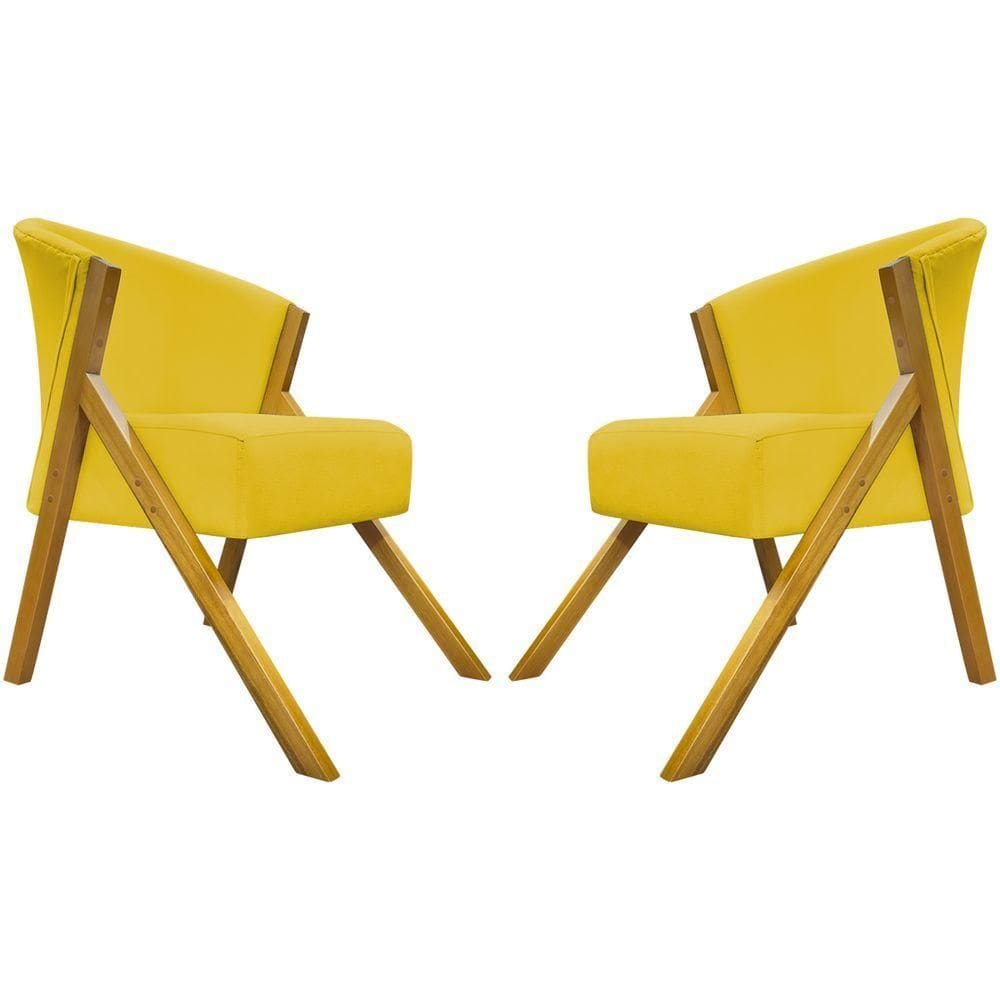 Kit 2 Poltronas Decorativa You Suede Braça Amadeirada - Amarelo Suede
