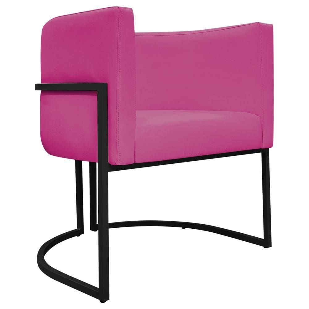 Poltrona Decorativa Recepção Luna Base De Ferro Preta - Pink Corino