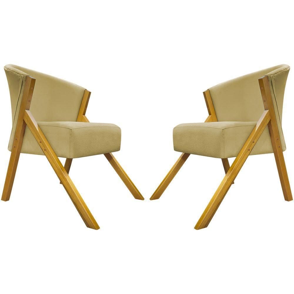 Kit 2 Poltronas Decorativa You Suede Braça Amadeirada - Nude Suede