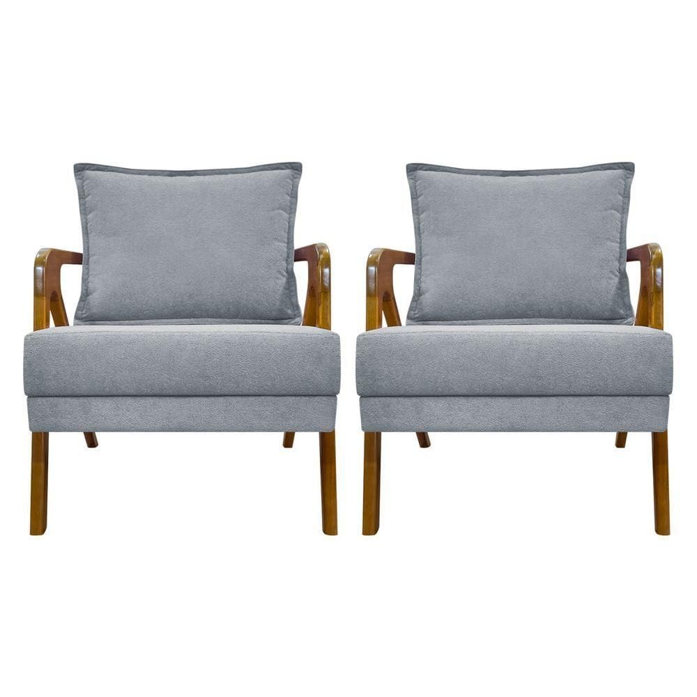 Kit 2 Poltronas Decorativas Shine Bouclé Premium - Cinza Buclê