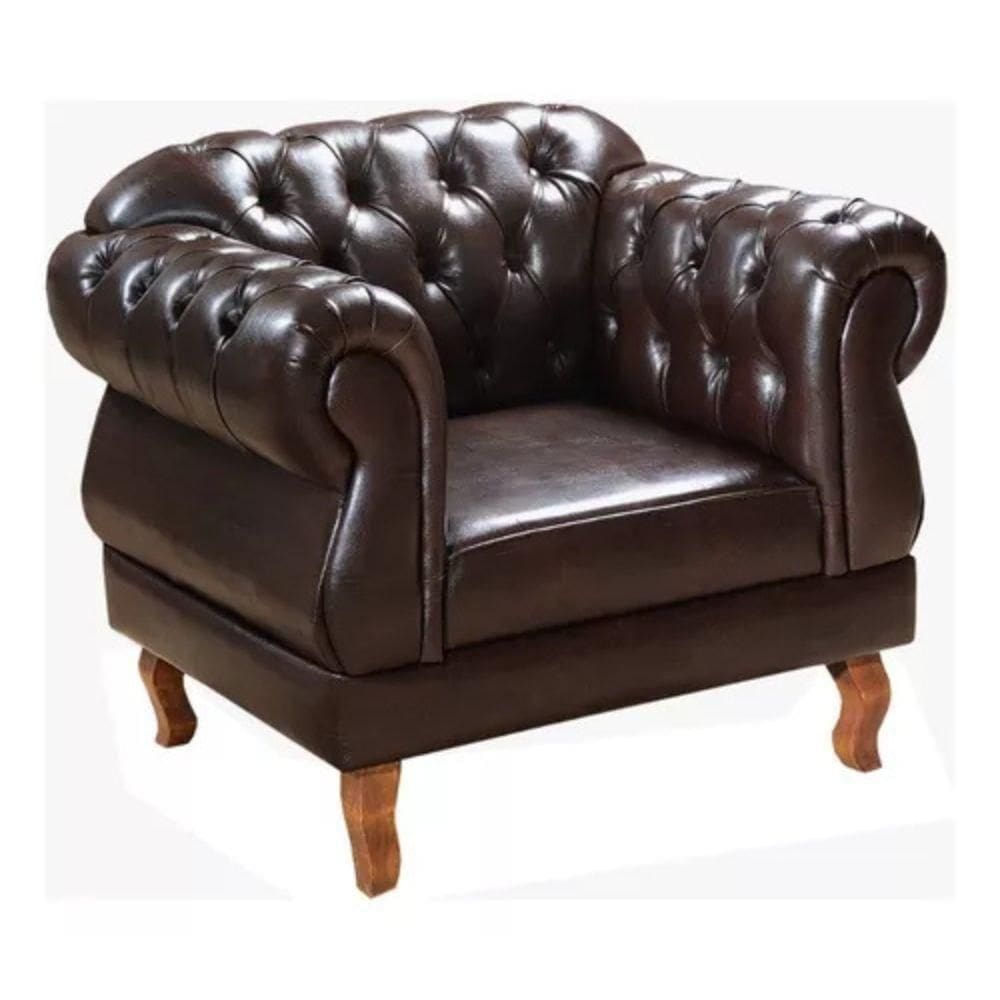 Poltrona Chesterfield Duquesa Vintage Retrô Capitonê Couro Marrom