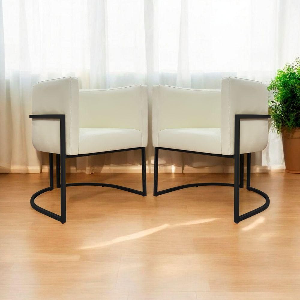 Kit 2 Poltronas Recepção Luna Base De Ferro Preta - Bege Corino