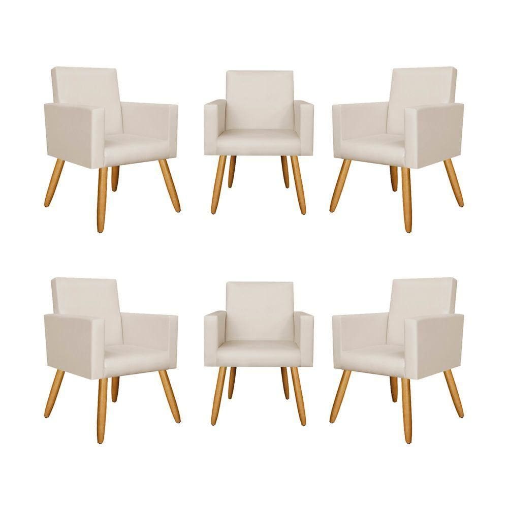 Kit 06 Poltronas Nina Para Recepção Courino Bege
