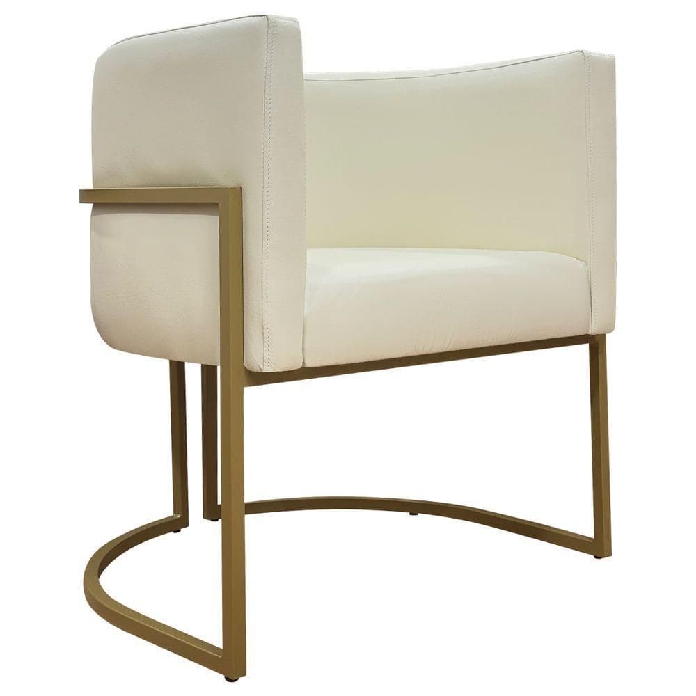 Poltrona Decorativa Recepção Luna Base De Ferro Dourada - Bege Corino