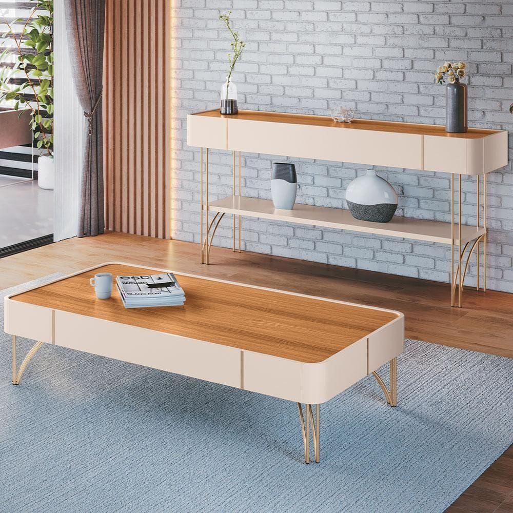 Aparador De Sala Vivant E Mesa Cadenza Off-cinamomo - Hb Móveis