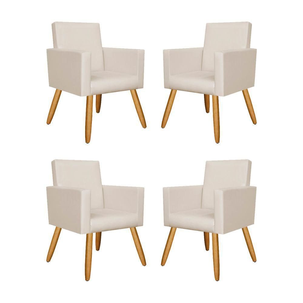 Kit 04 Poltronas Decorativa Recepção Courino Balaqui Bege