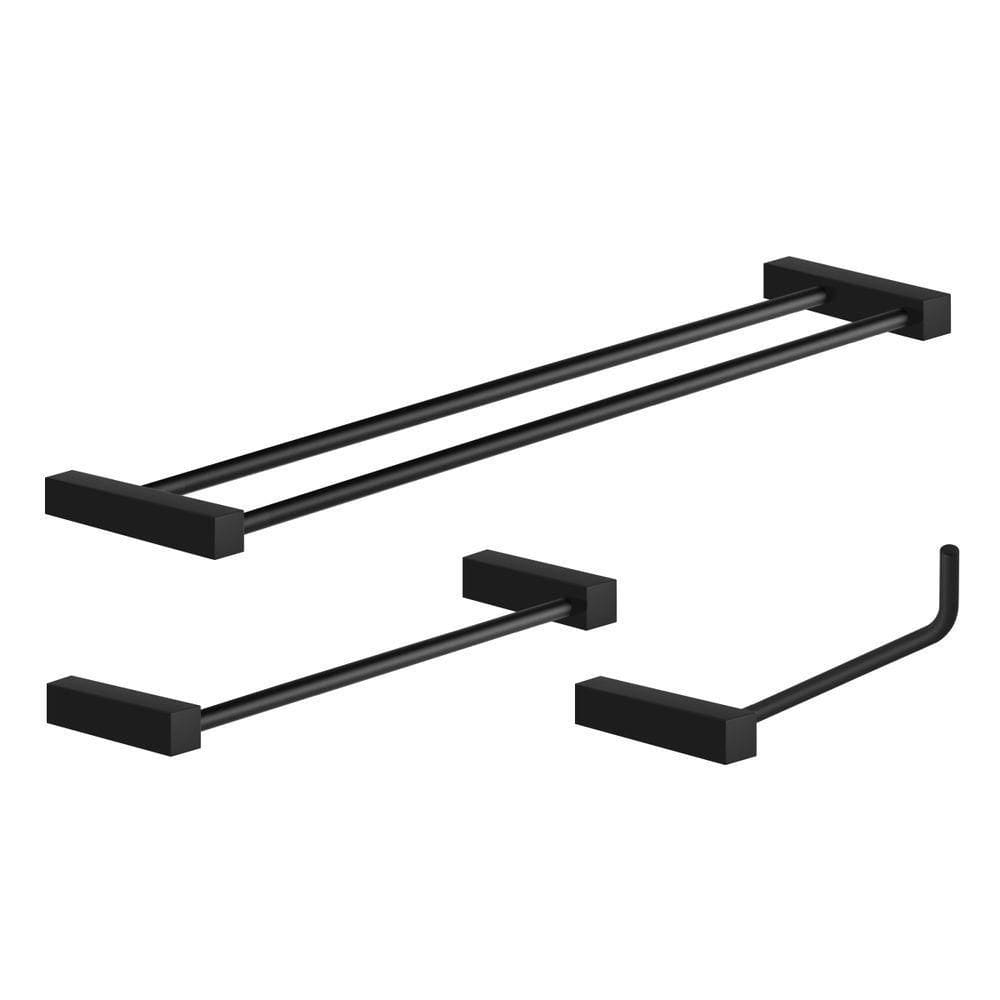 Kit Acessórios Para Banheiro Preto Fosco 3 Peças Grego Metal 2040tr