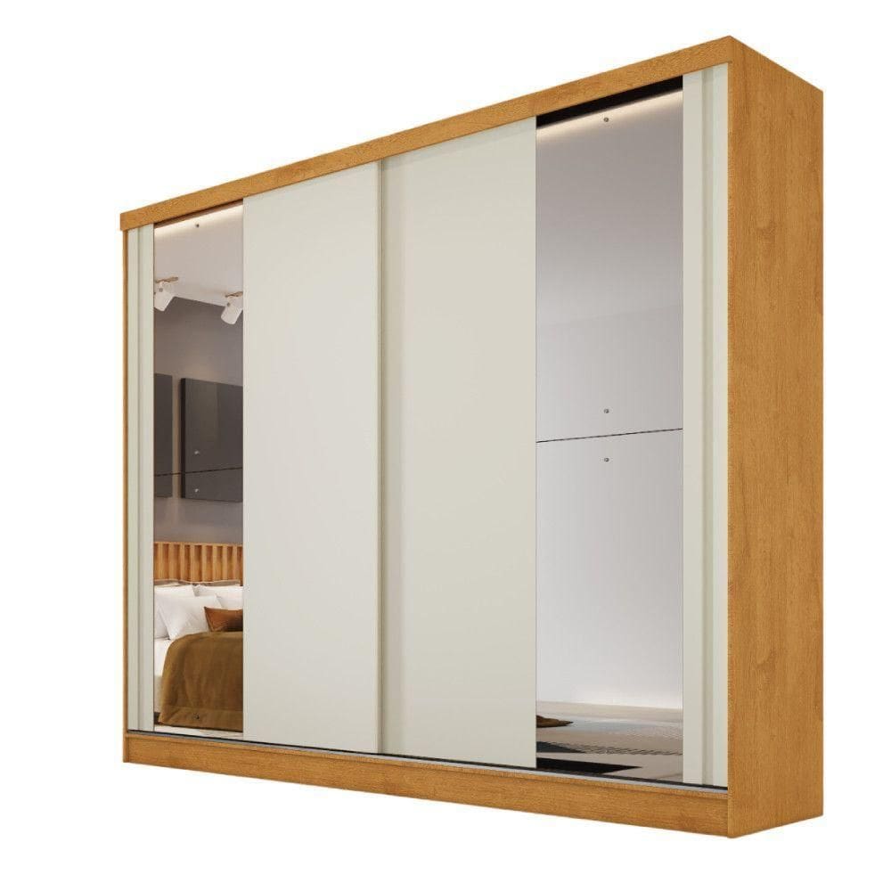 Guarda Roupas Monterey Com Portas De Correr 2 Espelhos 100% Peroba-off White-peroba