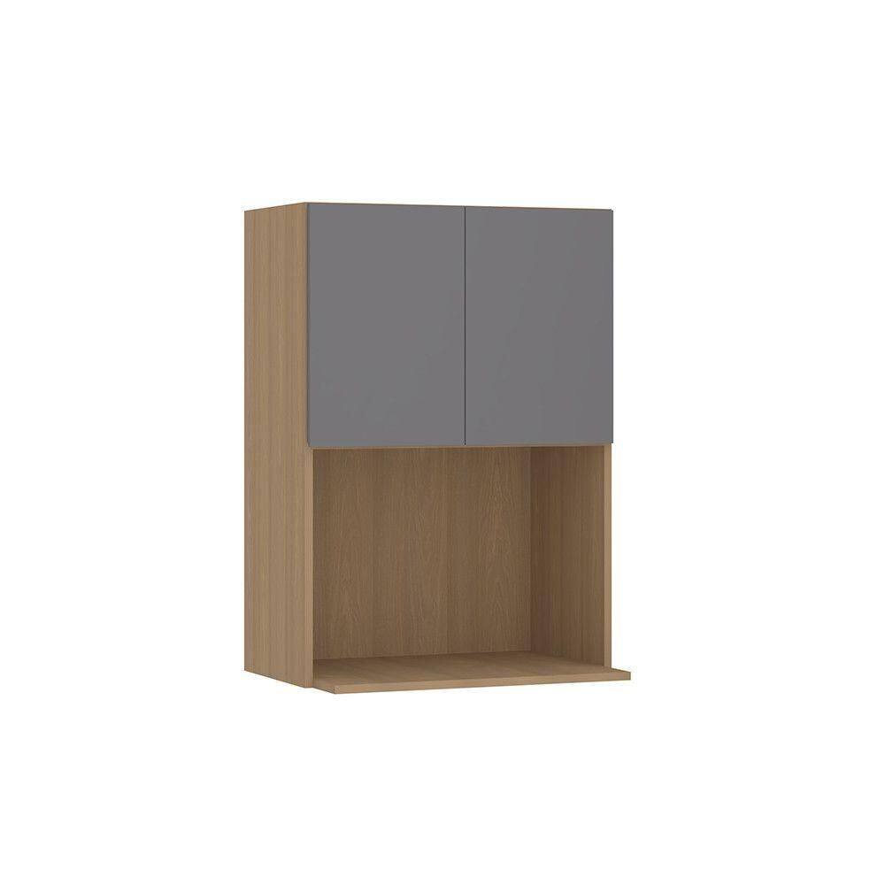 Armário Aéreo Para Micro-ondas 60cm 2 Portas Slim Luciane Mó Freijó/cinza Puro