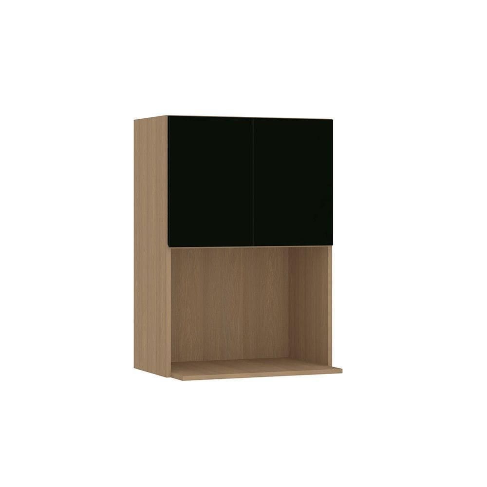 Armário Aéreo Para Micro-ondas 60cm 2 Portas Slim Luciane Mó Freijó/preto