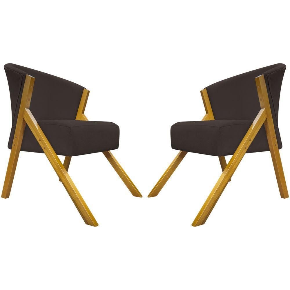 Kit 2 Poltronas Decorativa You Suede Braça Amadeirada - Marrom Suede