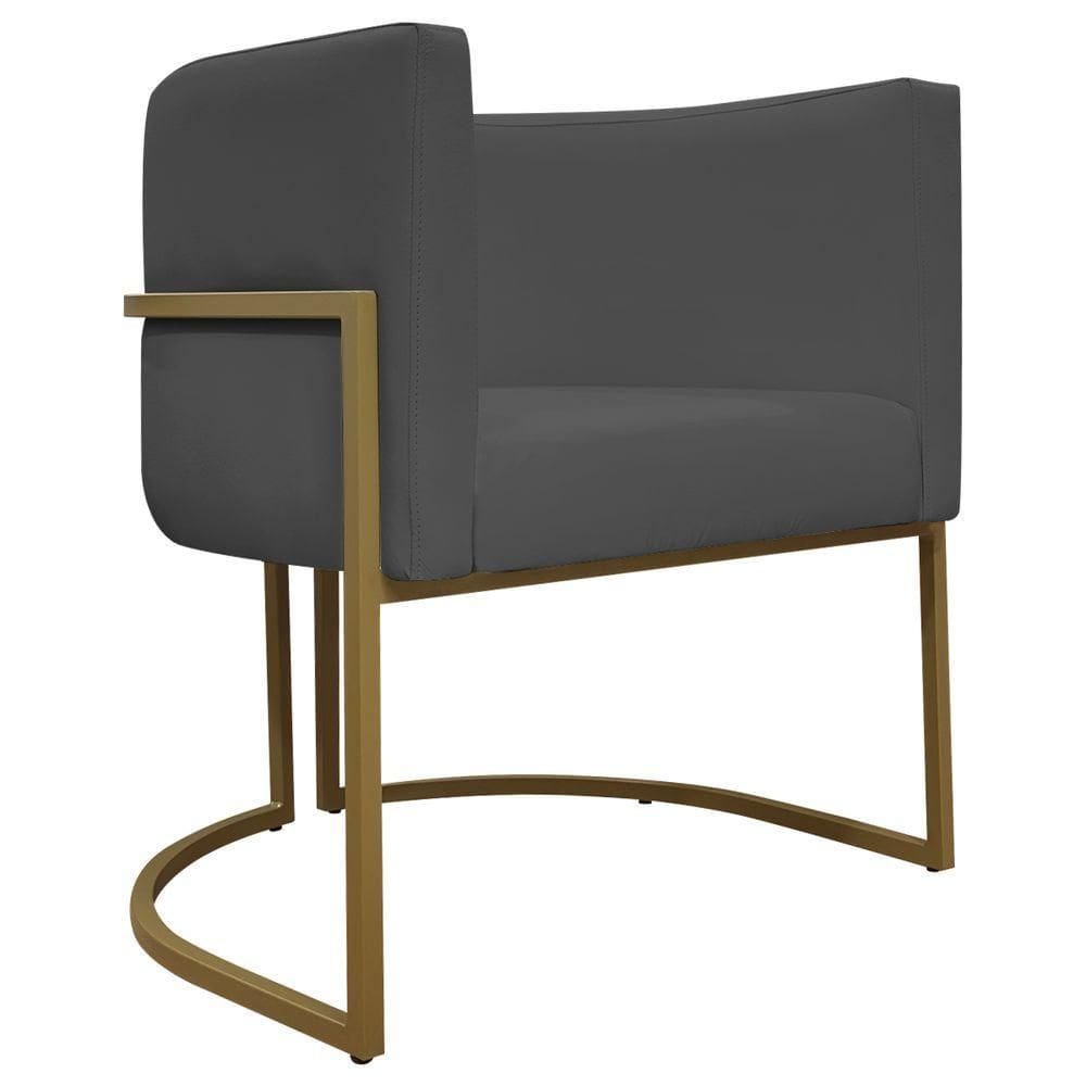 Poltrona Decorativa Recepção Luna Base De Ferro Dourada - Cinza Corino