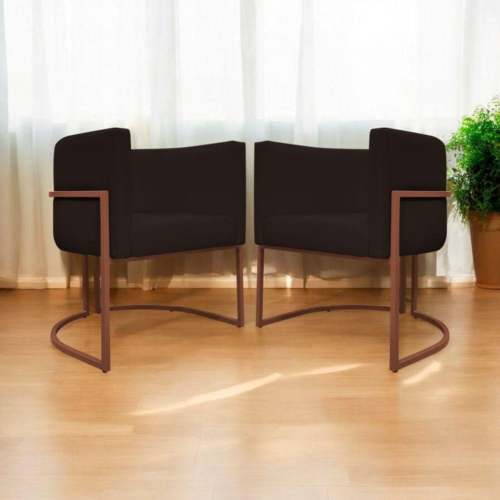 Kit 2 Poltronas Recepção Luna Base De Ferro Bronze - Marrom Corino