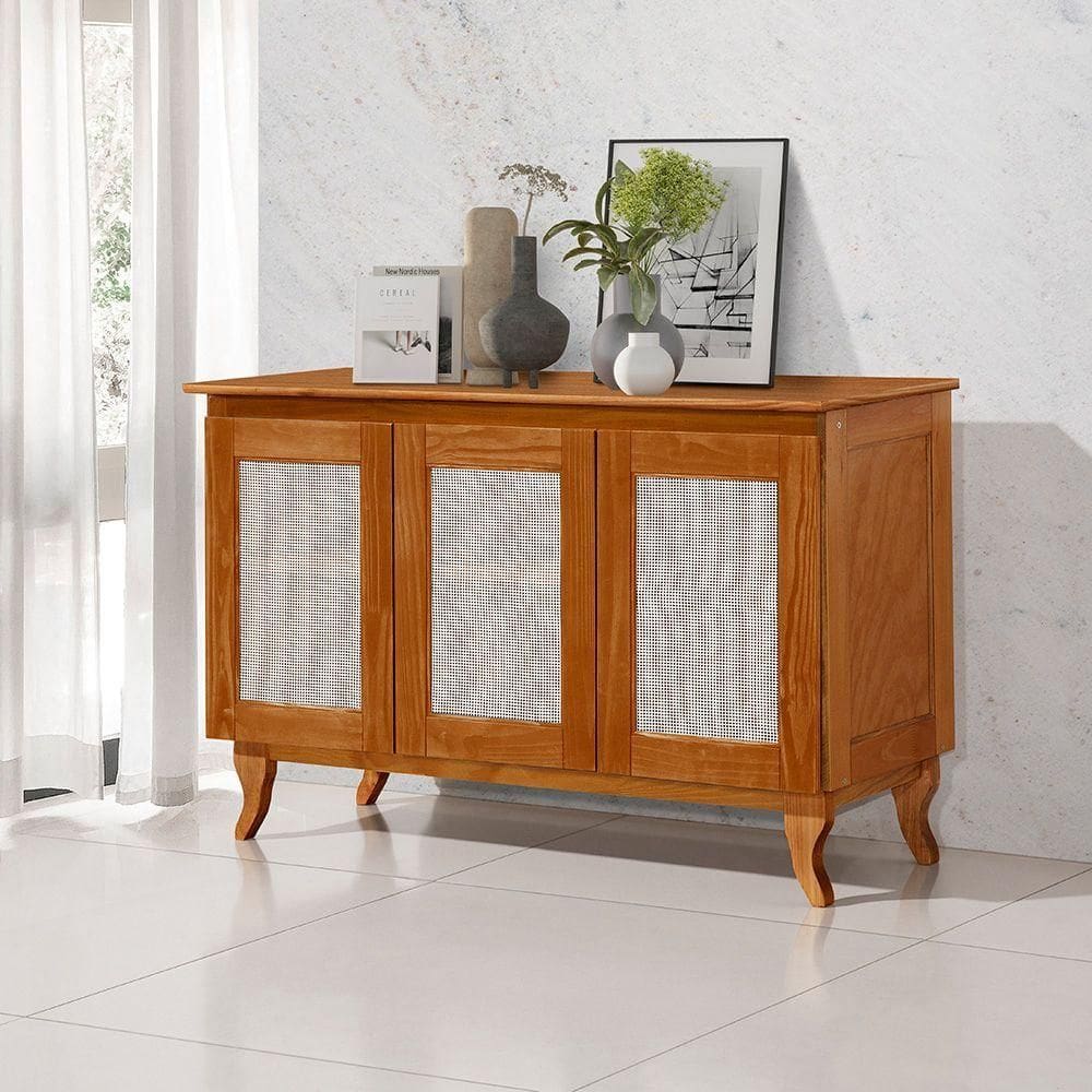 Buffet Aparador Com Telinha Palha Deltan Madeira 3p - Castanho