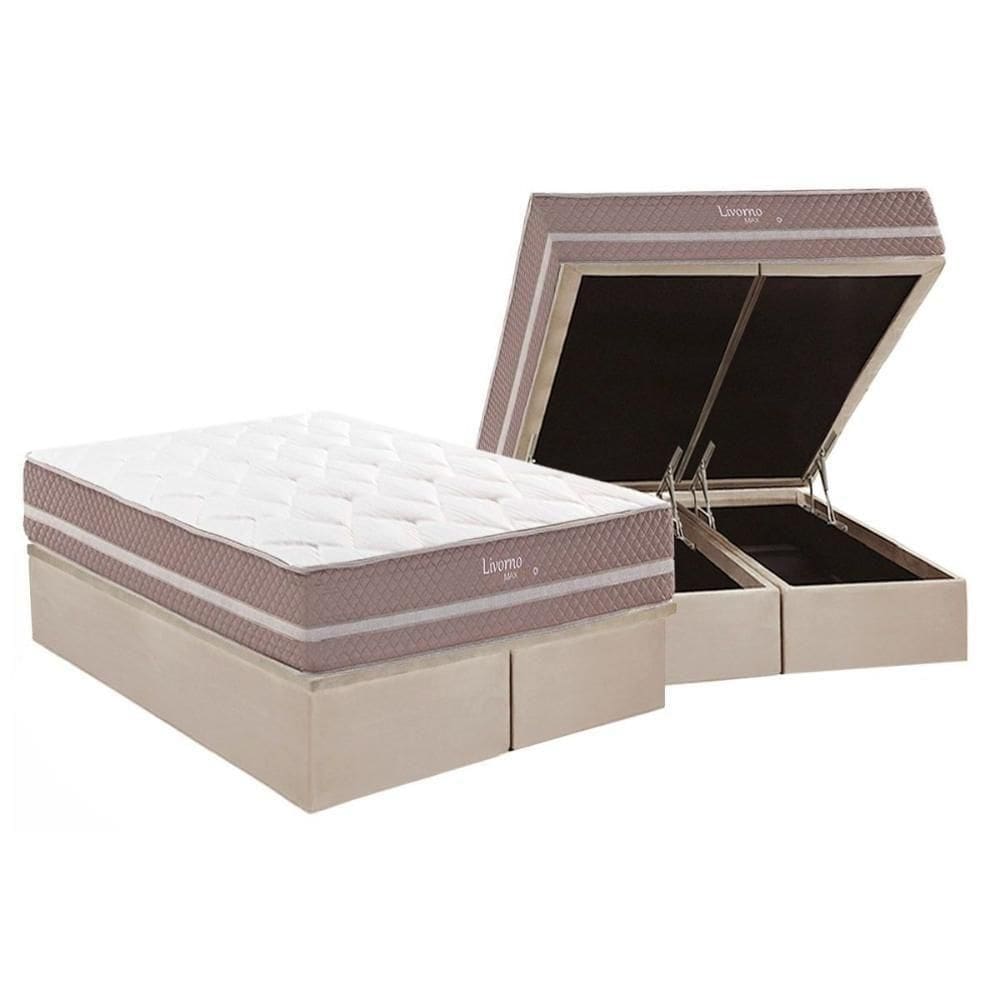 Conjunto Box Baú Queen: Colchão Molas Herval Maxspring Livorno + Base Crc Suede Clean (158x198)