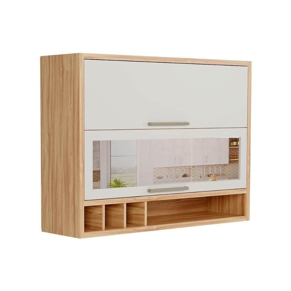 Armário Aéreo Cozinha Modulado Syrah Adega Com 2 Portas (1 Com Vidro Reflecta) 120cm Amendoa-off White - Ronipa