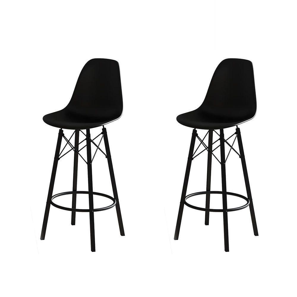 Conjunto 2 Banquetas Eames Design Moderno Tubo De Ferro Preto Assento Preto
