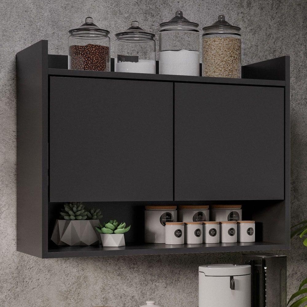 Armário Aéreo Cozinha Multiuso Cecília 70cm 02 Portas - Ssx Multicoisas Preto