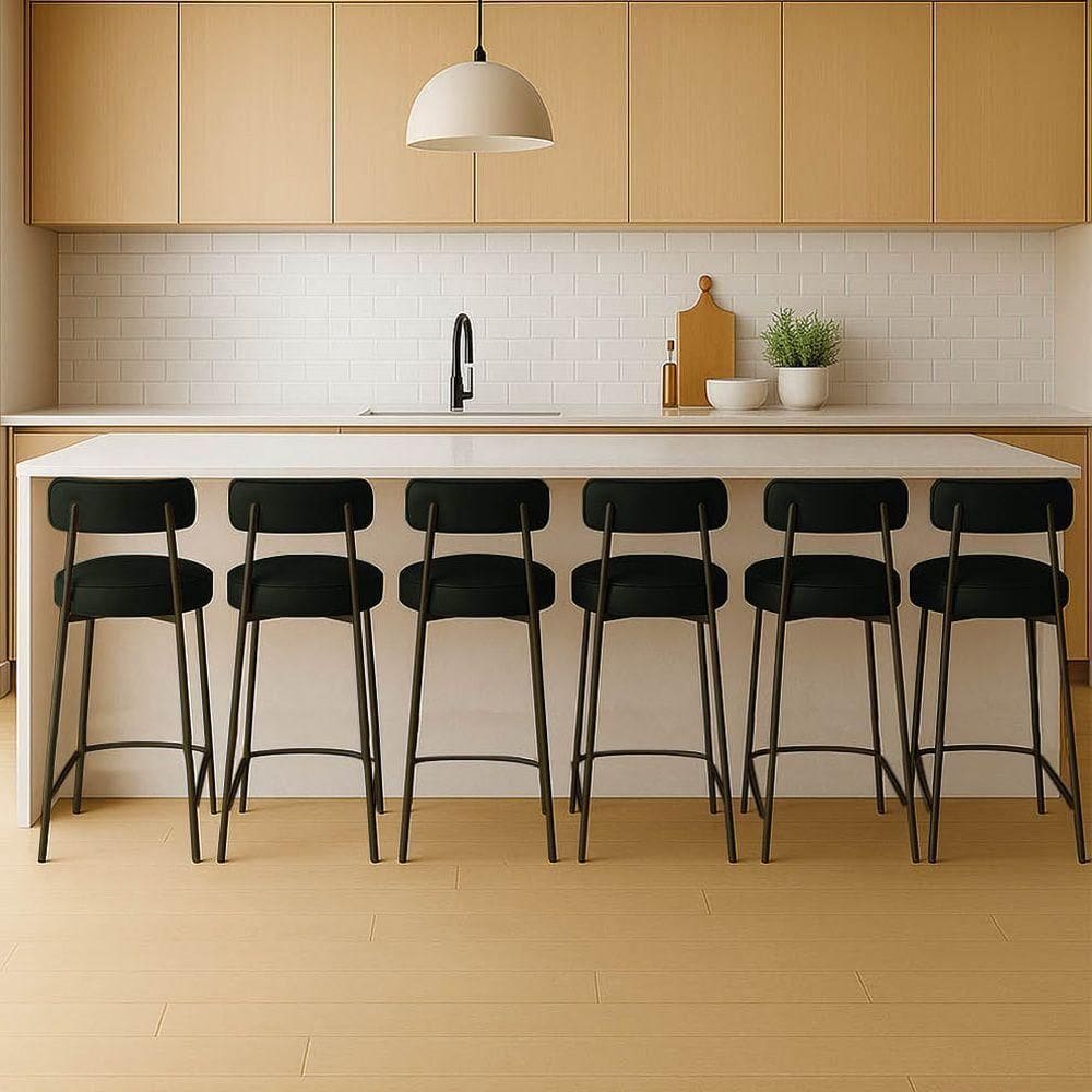 Banqueta Cozinha Alta Com Encosto Industrial Preto Kit 6 Londres Pu D03 - D`rossi Preto