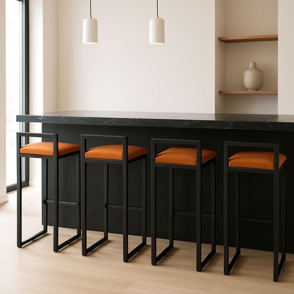 Kit 4 Banqueta Alta Ferro Cozinha Corino Bancada Gourmet Caramelo