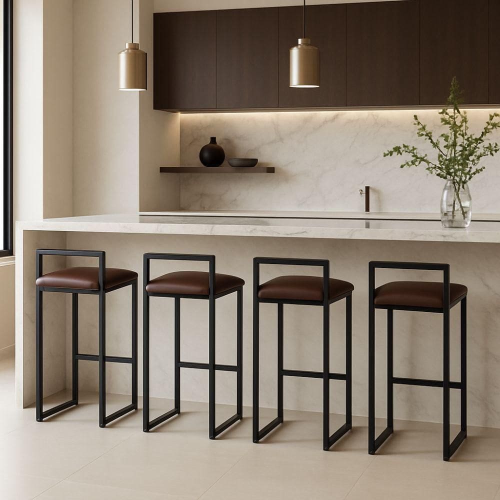Kit 4 Banqueta Alta Ferro Cozinha Corino Bancada Gourmet Marrom