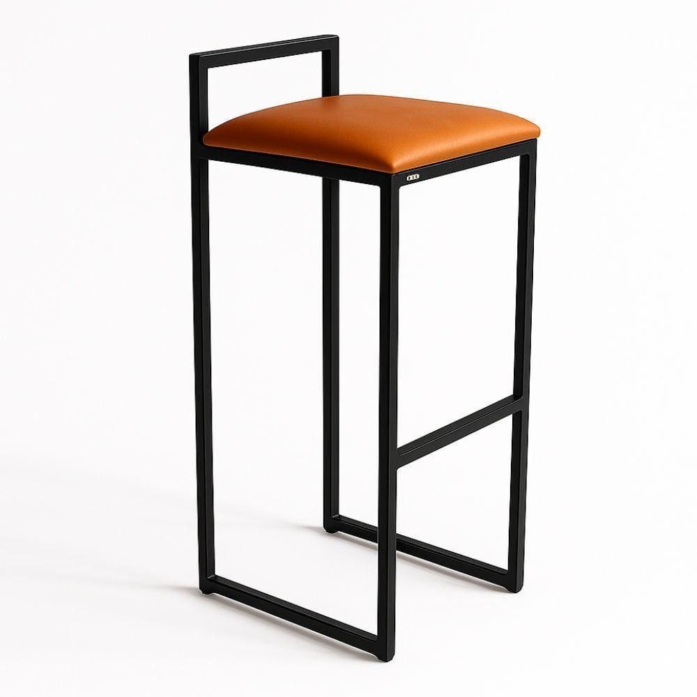 Banqueta Ferro Alta Industrial Metal Bar Moderno Corino Cor:caramelo
