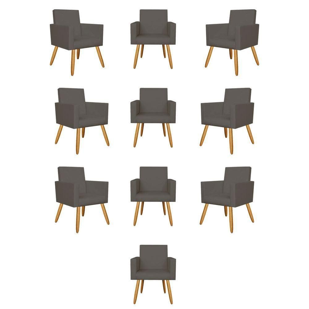 Kit 10 Poltronas Decorativa Recepção Courino courino Cinza