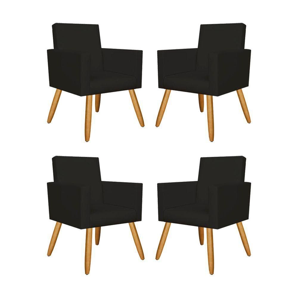 Kit 04 Poltronas Nina Decorativa Para Recepção Courino Preto