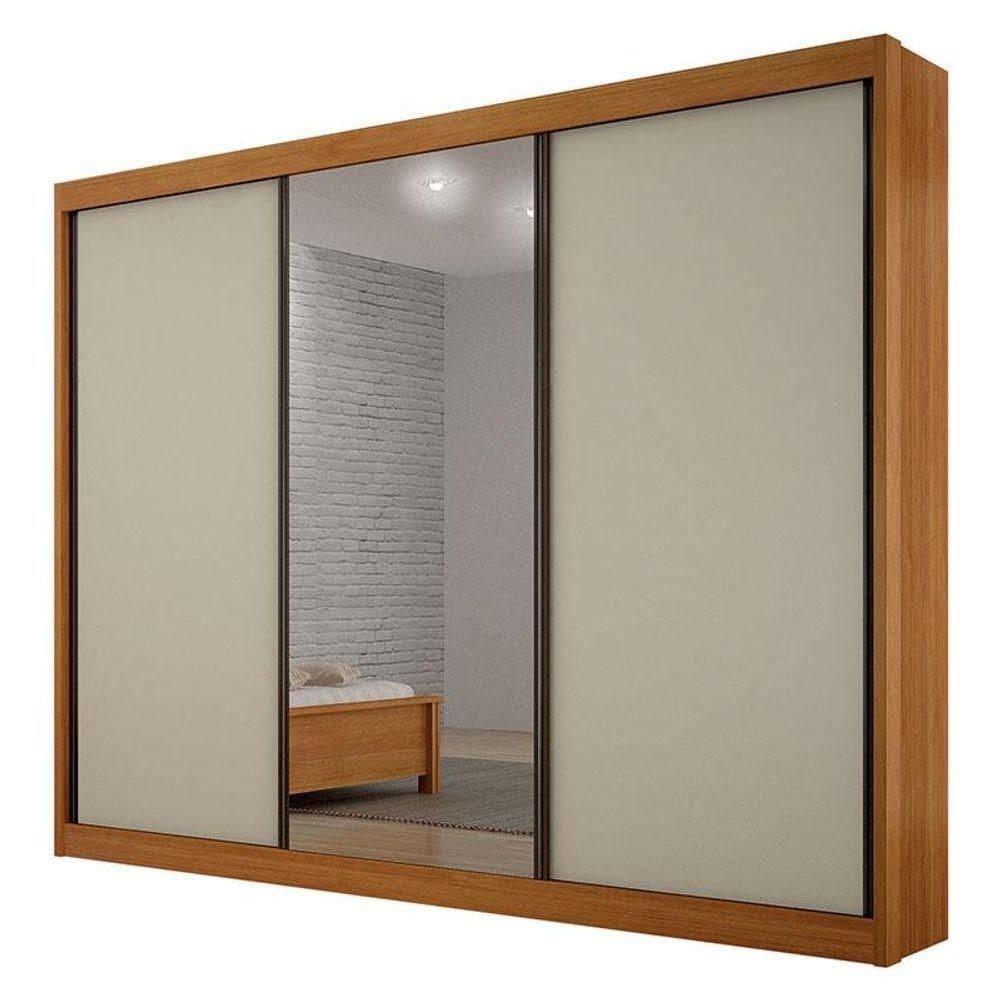 Guarda Roupa 6 Gavetas San Marino Premium Com Espelho Cinamomo Off White - Leifer Móveis