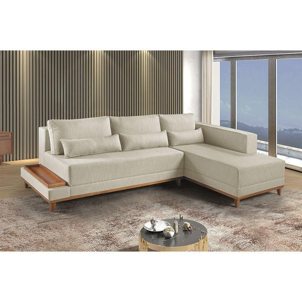 Sofá De Canto 4 Lugares Com Chaise M-174 Estofados Martins Linho Creme