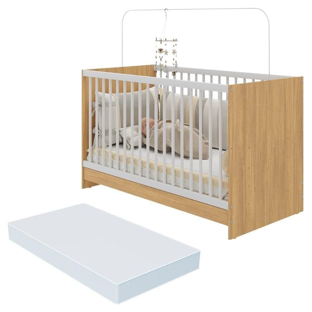 Berço 3 Em 1 Com Colchão Incluso Multimóveis Mp4394 Madeirado/branco