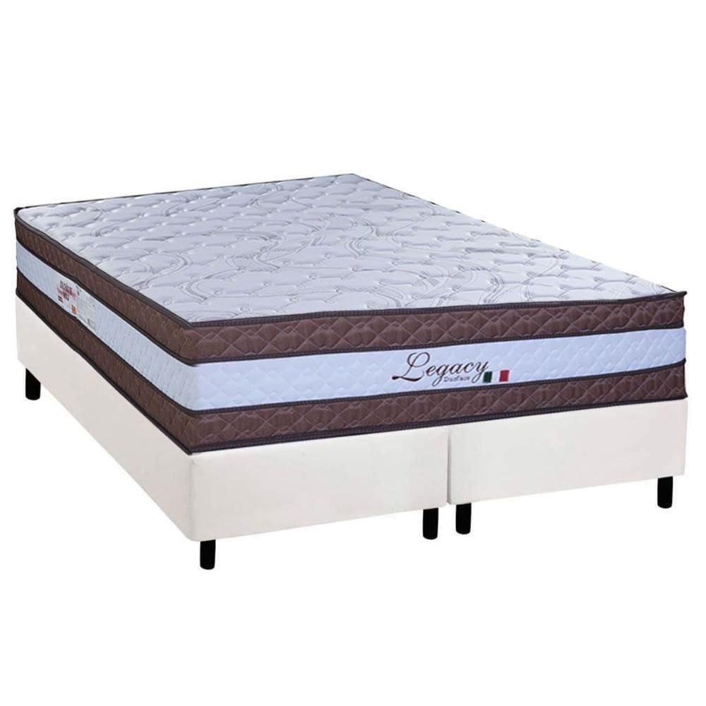 Cama Box Queen: Colchão Molas Ensacadas Paropas Legacy White + Base Crc Corano White (158x198)