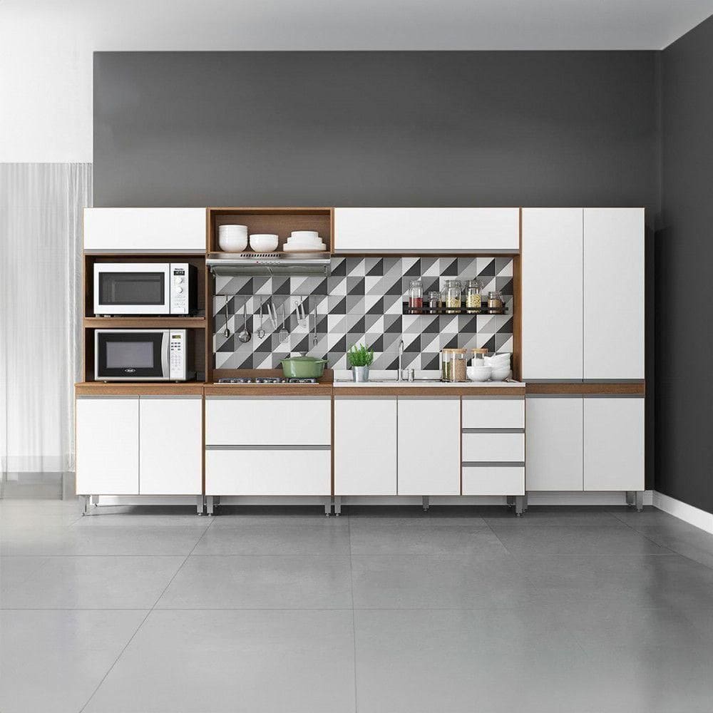 Cozinha Modulada Com Balcão Sabrina 6 Peças Mdp Menu Móveis Branco