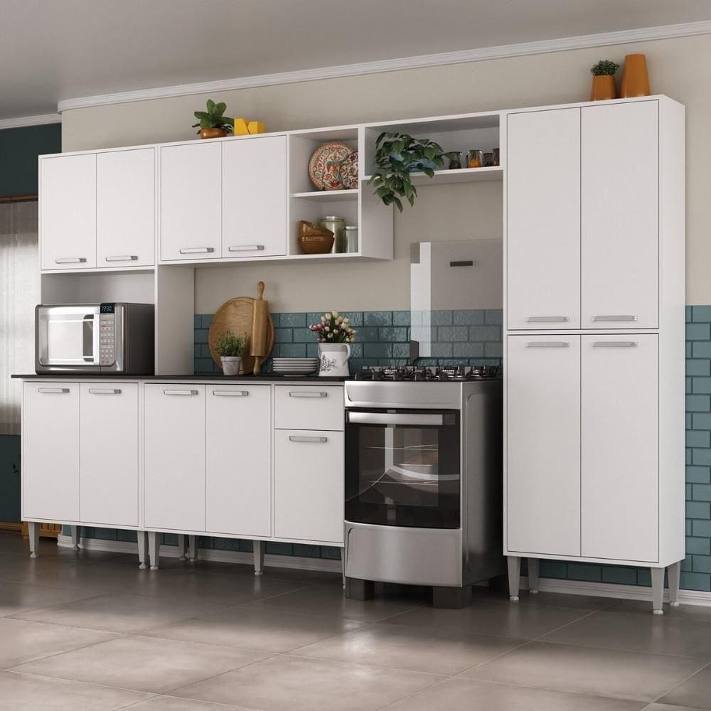 Armário De Cozinha Modulada Completa Compacta 294cm Com Balcão De Pia Multimóveis Mp2280 Branco