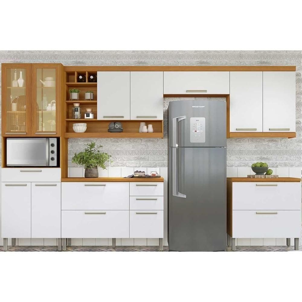 Cozinha Modulada Completa Burguesa Premium 6 Peças 3aéreo+2balcões+ 1 Paneleiro C6p55 Freijó Off White