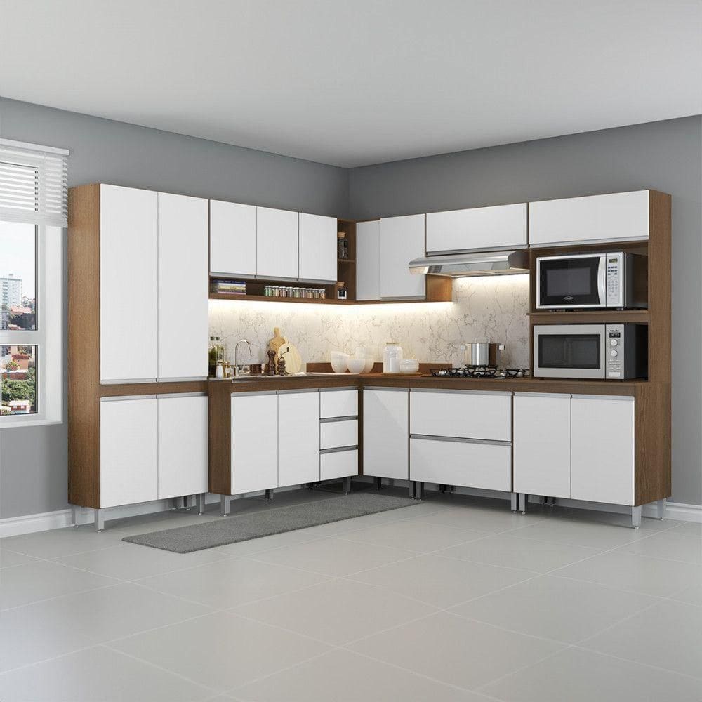 Cozinha Modulada De Canto Sabrina 8 Peças Mdp Menu Móveis Branco