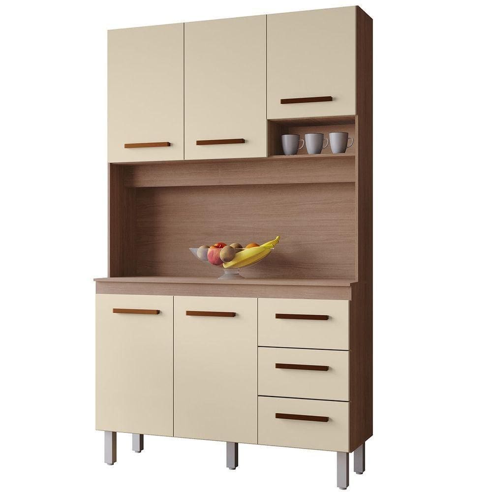 Kit De Cozinha 5 Portas 3 Gavetas Com Nicho Vitorina Savana / Off White