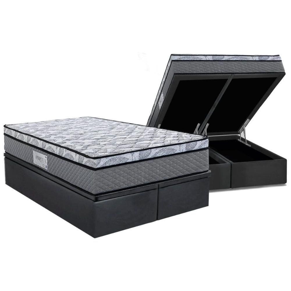 Cama Box Baú Queen: Colchão Anatômico Herval D60 - Ag65 Perpetual + Base Crc Suede Gray (158x198)