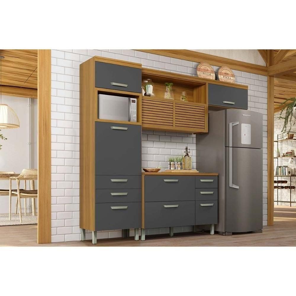 Módulo Cozinha Nesher Princesa 3 Peças (1aéreo+1balcão+1paneleiro) C3p20 Freijo-grafite-nesher