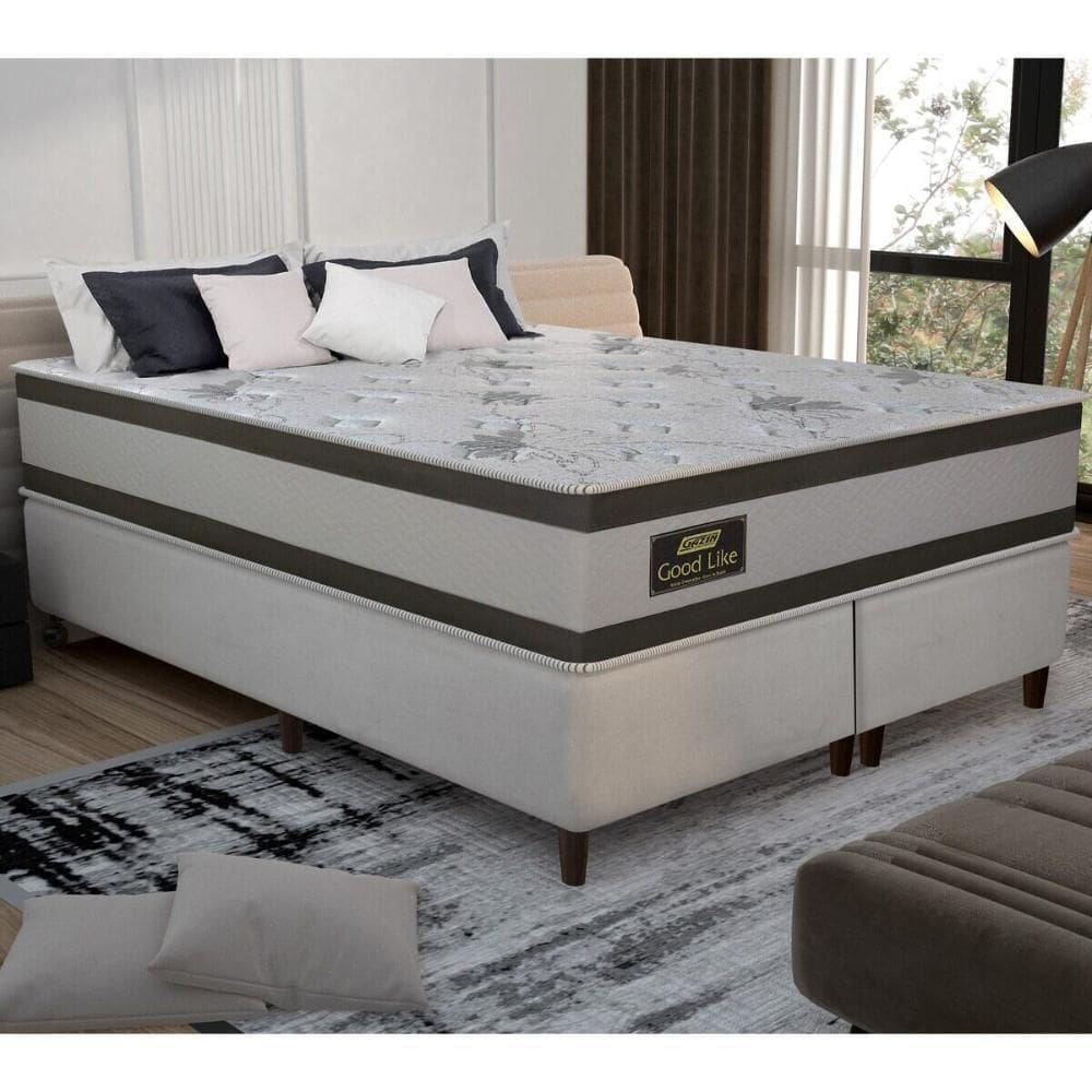 Cama Box Conjugado King Com Colchão 193x71x203 Good Like Gazin Cr35373 Bege Marrom
