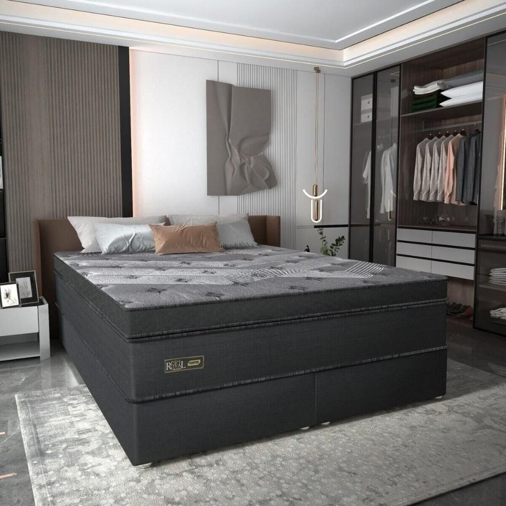 Cama Box Conjugado King Com Colchão 193x78x203 Royal Black Gazin Cr35300 Escuro