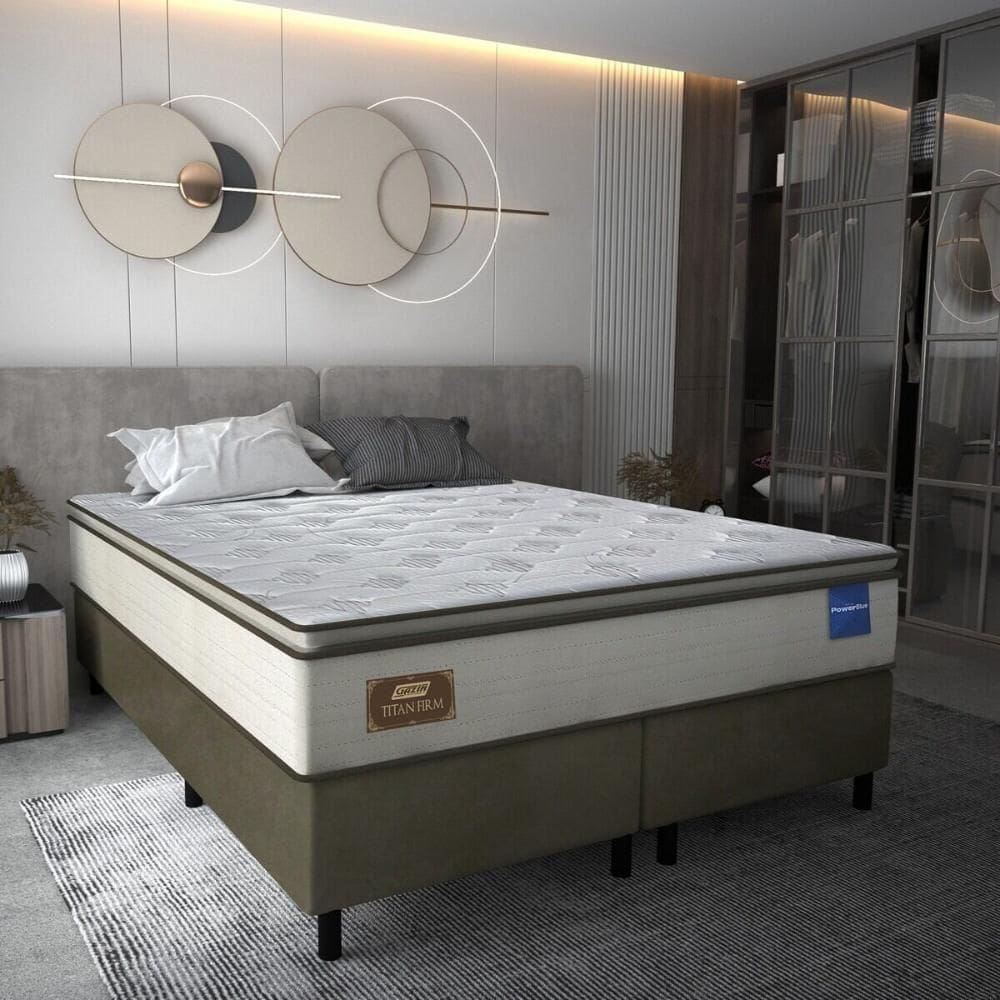 Cama Box Conjugado Queen Com Colchão 158x66x198 Titan Firm Gazin Cr35317 Areia Marrom