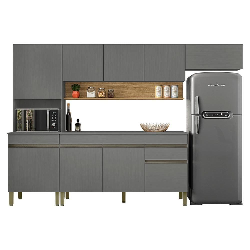 Cozinha Modulada 4 Pecas Com Balcao Tampo Line Gris Cp Freijo Ktp