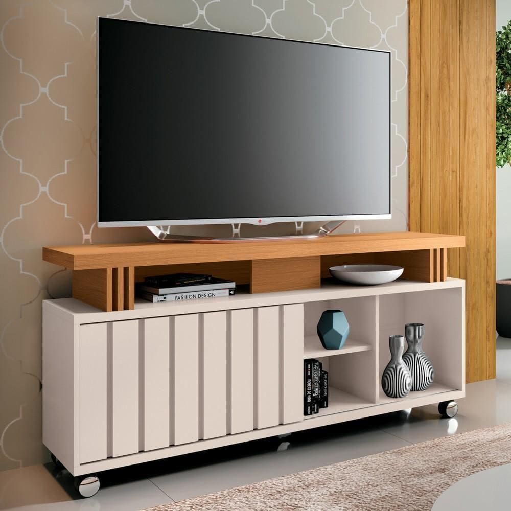 Rack Bancada De 50 Pol 136cm Briz Off White/cinamomo - Hb Móveis