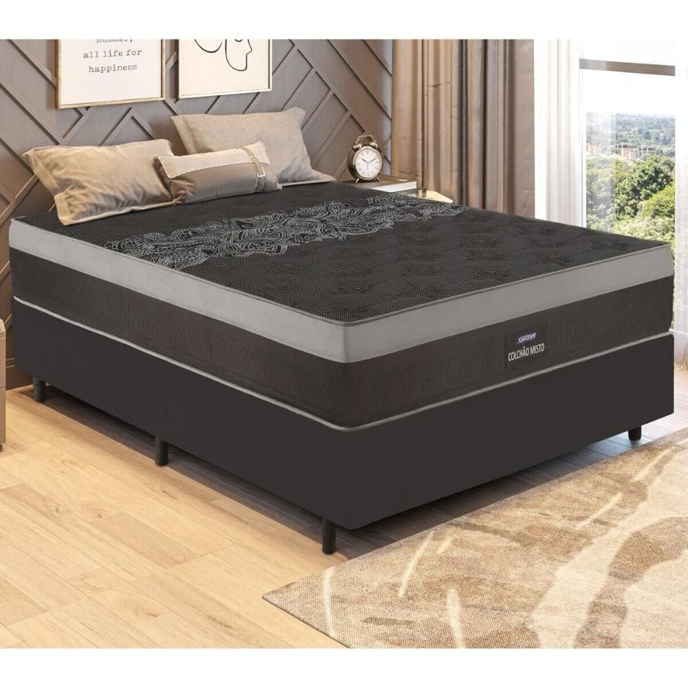 Cama Box Conjugado Casal Com Colchão 138x70x188 Black Comfort Gazin Cr35339 Preto