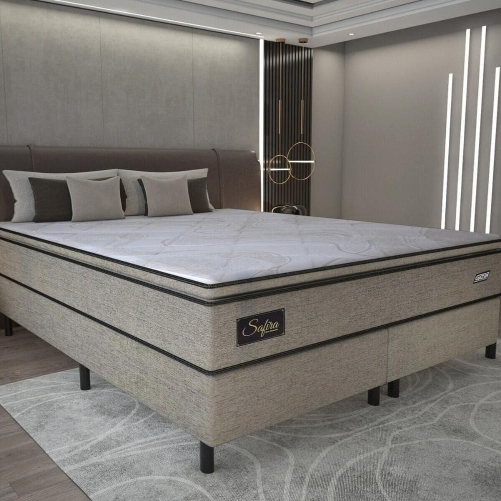 Cama Box Conjugado King Com Colchão 193x67x203 Safira Gazin Cr35347 Castor