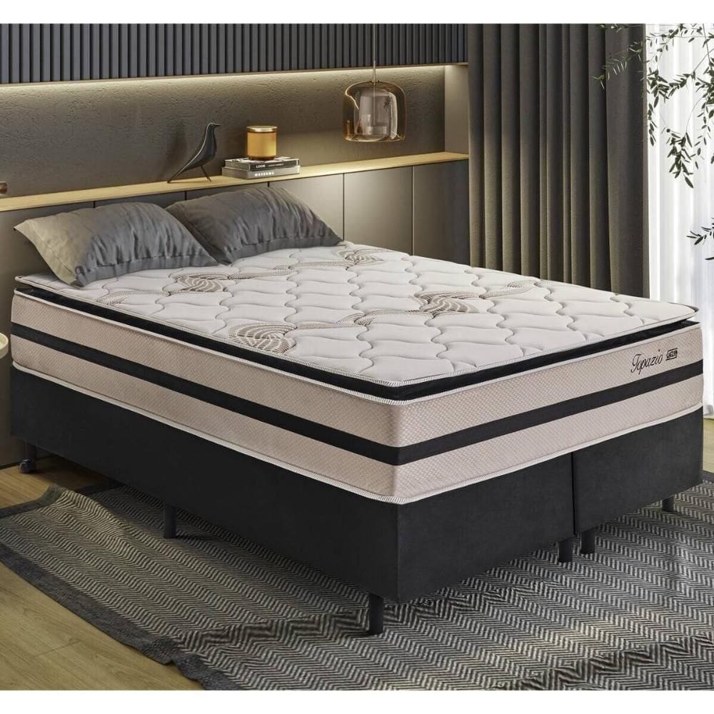 Cama Box Conjugado Queen Com Colchão 158x69x198 Topázio Gazin Cr35348 Areia Preto