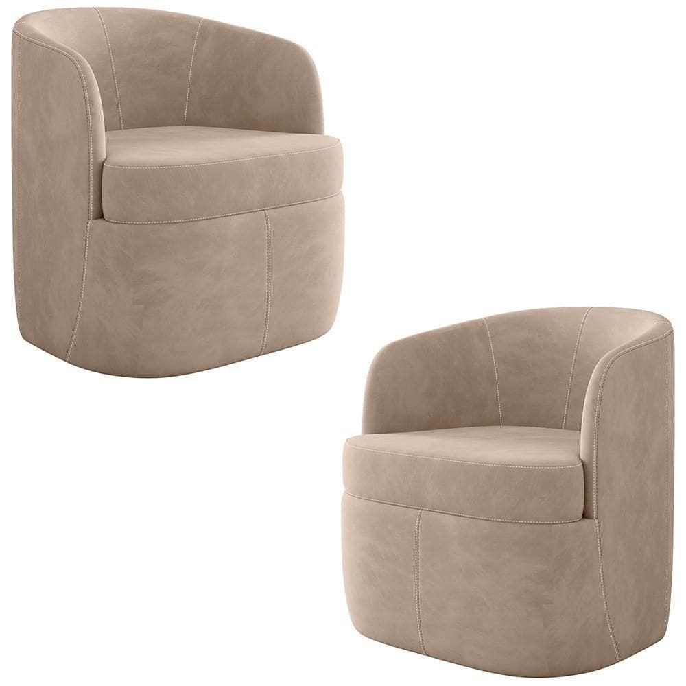 Kit 2 Poltronas Giratória Decorativa Para Sala Dandara Z08 Veludo Bege - Mpozenato