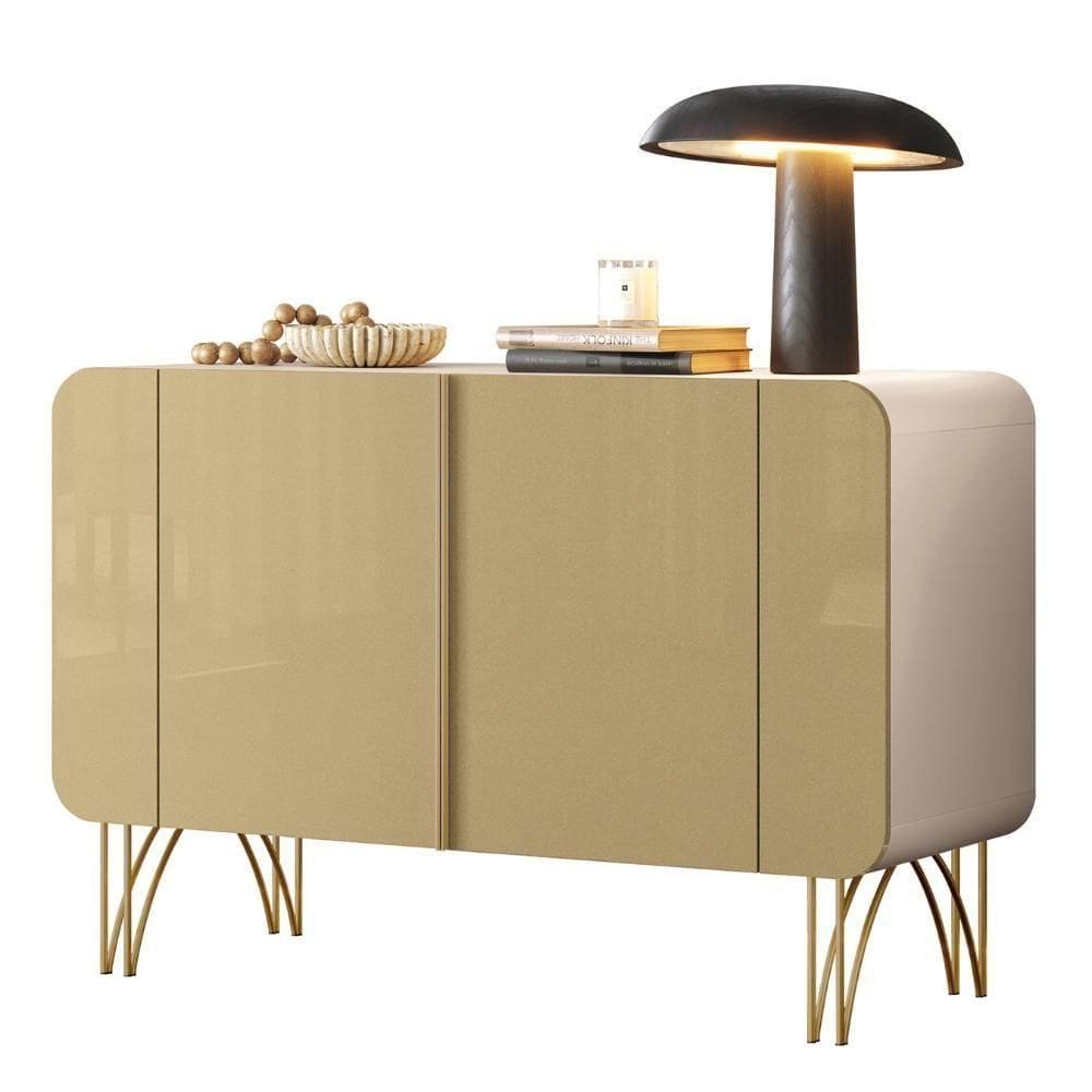 Balcão Aparador Buffet 2 Portas Pé Metal Benvy Off/champanhe H01 - Mpozenato