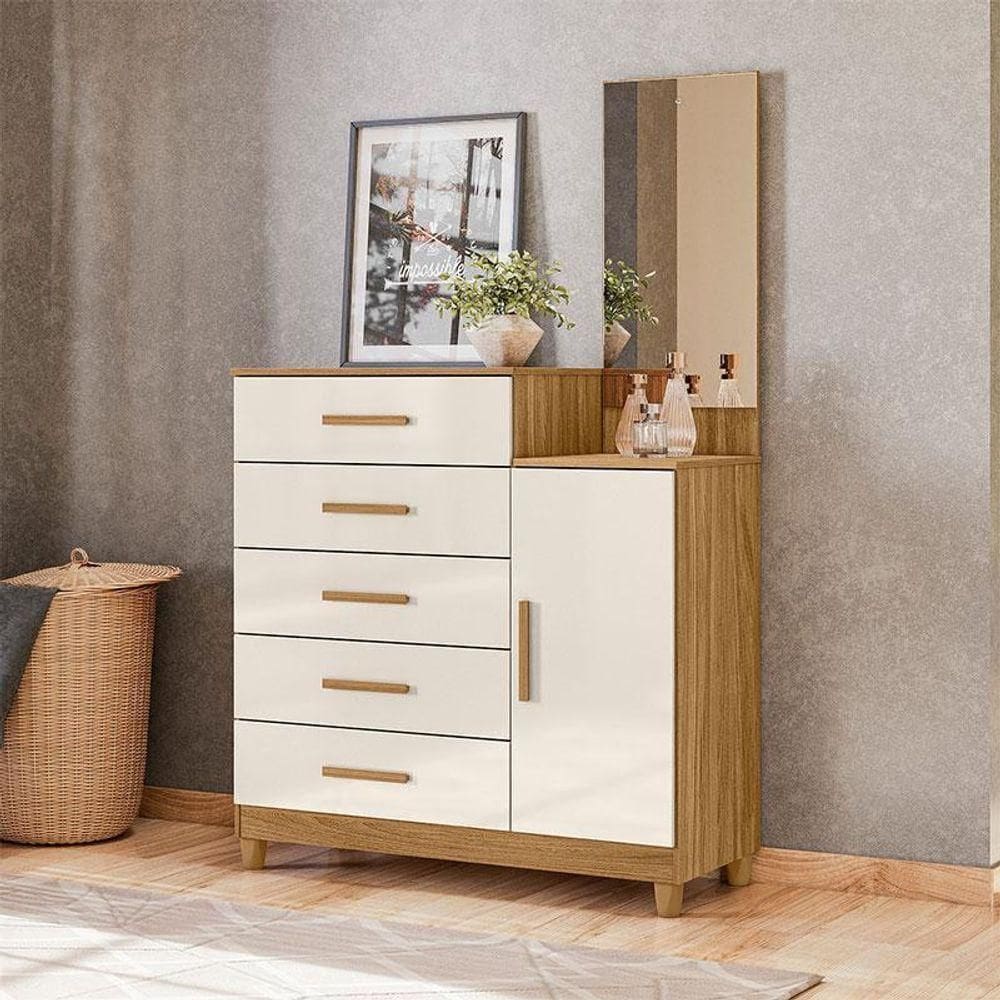 Cômoda Sapateiro Ambiente Lisboa Freijó Off White Com Espelho - Moval